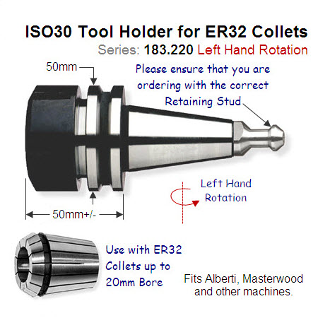 ISO30 Left-Hand Toolholder for ER32 Precision Collet 183.220.02