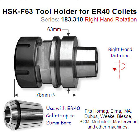 HSK-F63 Right-Hand Toolholder for ER40 Precision Collet 183.310.01