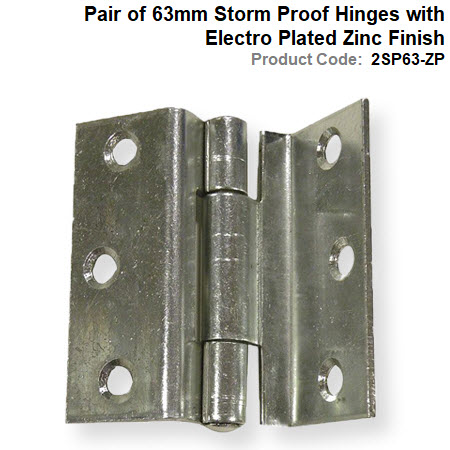 Pair of Zinc Plated Storm Proof Hinges 63mm