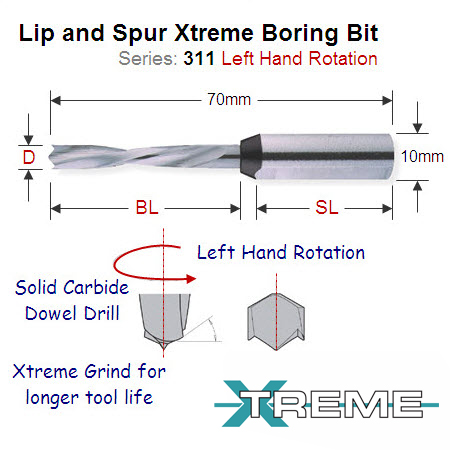 Xtreme Quality 4mm Left Hand Lip and Spur Boring Bit 311.040.22