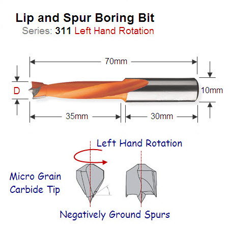 Premium Quality 7mm Left Hand Lip and Spur Boring Bit 311.070.12