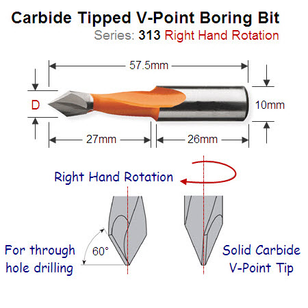 Premium Quality 5mm Right Hand V-Point Boring Bit 313.050.11