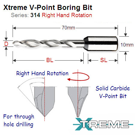 Xtreme Quality 4mm Right Hand V-Point Boring Bit 314.040.21