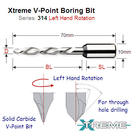 Xtreme Quality 4mm Left Hand V-Point Boring Bit 314.040.22