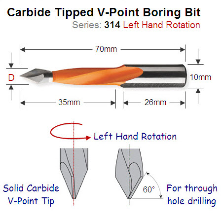 Premium Quality 8mm Left Hand V-Point Boring Bit 314.080.12