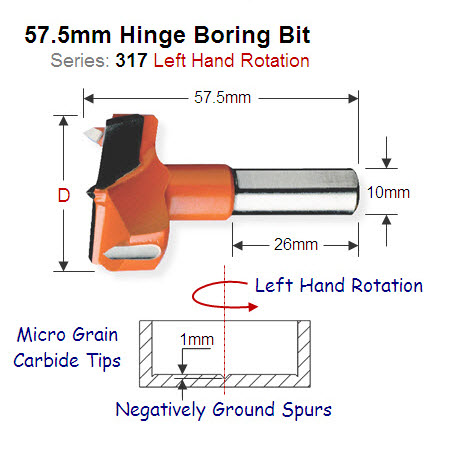 Premium Quality 40mm Left Hand Hinge Boring Bit 317.400.12