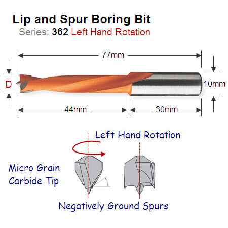 Premium Quality 7mm Left Hand Lip and Spur Boring Bit 362.070.12
