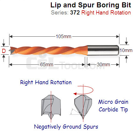 8mm Right Hand Long Reach Lip and Spur Boring Bit 372.080.11