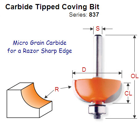 1/2" Radius Premium Quality Coving Bit 837.850.11