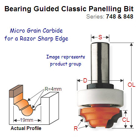 Premium Quality Classic Panelling Router Bit with top bearing 848.190.11B