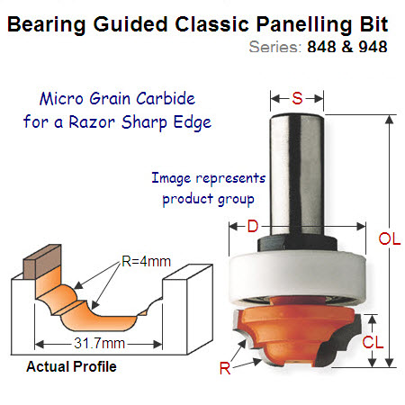 Premium Quality Classic Panelling Router Bit with top bearing 848.817.11B