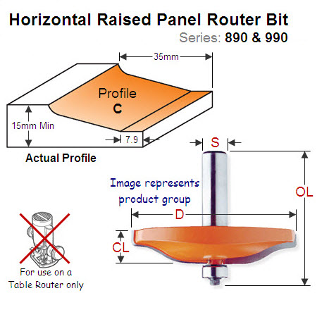Bearing Guided Horizontal Raised Panel Router Bit-Profile C 990.503.11