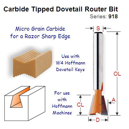 W4 Dovetail Router Bit for Hoffman Machine 918.167.11