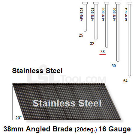 Box of 2000 16 Gauge Angled Stainless Steel Brads (20 degree) 38mm Long