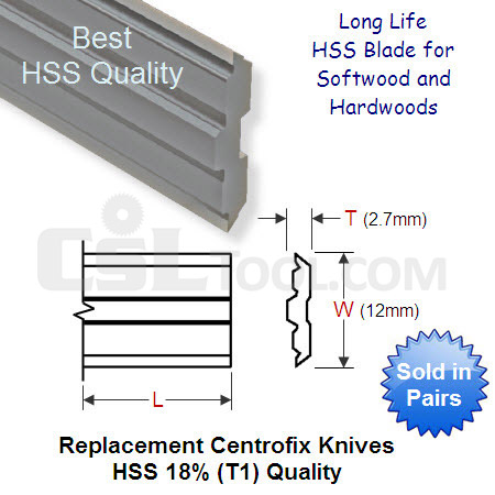 Pair of 180mm Centrofix Replacement Knives HSS 18% Grade