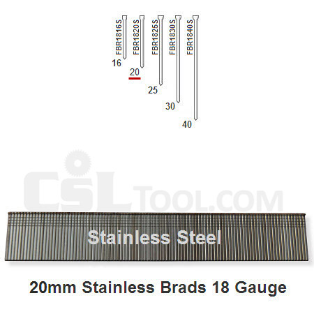Box of 5000 18 Gauge Stainless Steel Brads 20mm Long