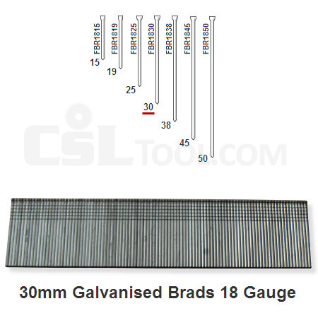 Box of 5000 18 Gauge Galvanised Brads 30mm Long