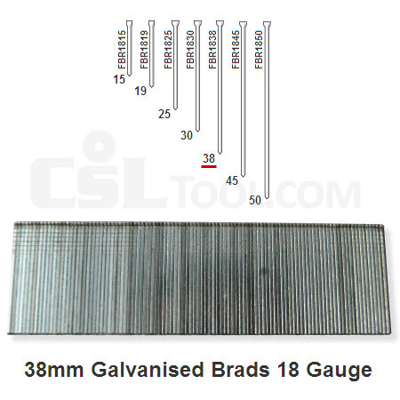 Box of 5000 18 Gauge Galvanised Brads 38mm Long