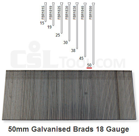 Box of 5000 18 Gauge Galvanised Brads 50mm Long