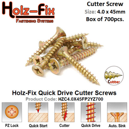 Holz-Fix high performance 4.0 x 45 Pozi Cutter Screw Box of 700 Pcs.