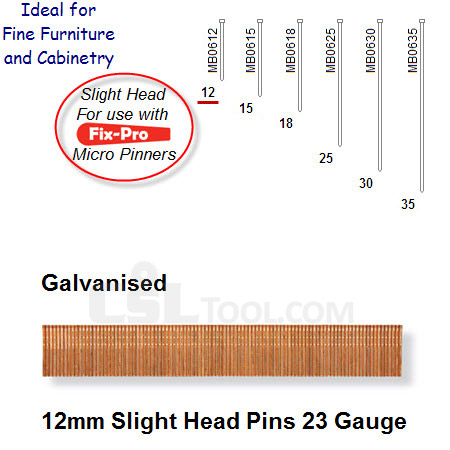 Box of 9600 23 Gauge Galvanised Slight Head Pins 12mm Long