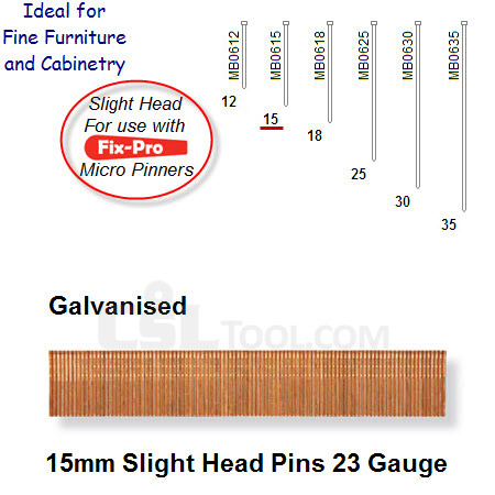 Box of 9600 23 Gauge Galvanised Slight Head Pins 15mm Long