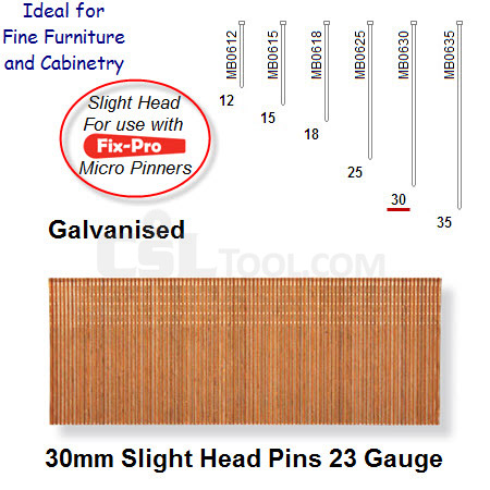 Box of 9600 23 Gauge Galvanised Slight Head Pins 30mm Long
