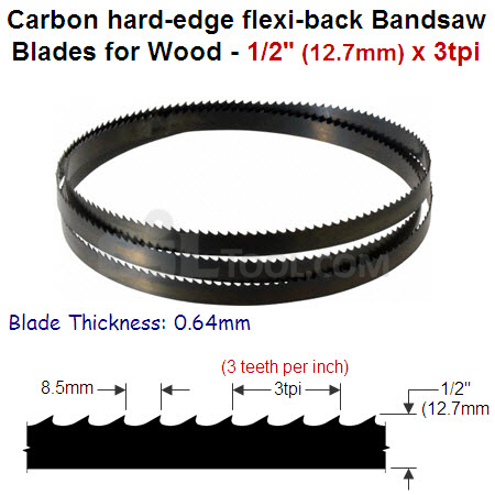 1/2" Hard edge flexi-back bandsaw blade 3tpi