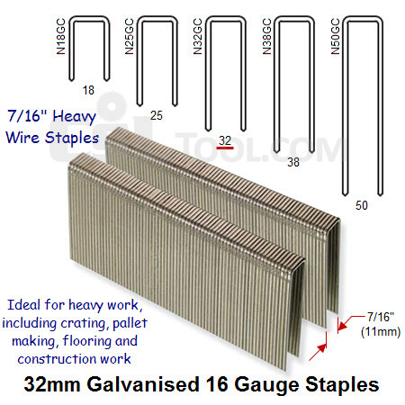 Box of 10000 16 Gauge Heavy Wire Galvanised Staples 11mm Wide 32mm Long
