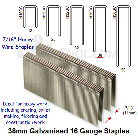 Box of 10000 16 Gauge Heavy Wire Galvanised Staples 11mm Wide 38mm Long