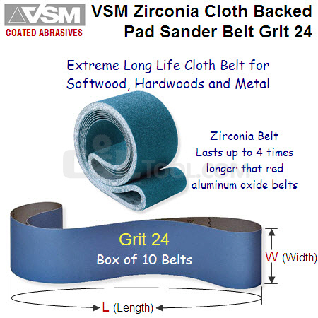 10 Pack Long Life Narrow Cloth Belts 150mm x 1750mm x Grit 24 Zirconia