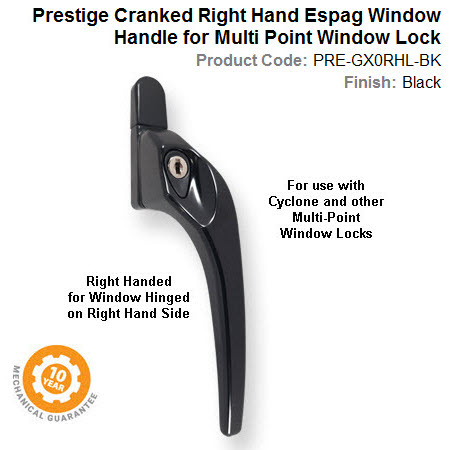 Prestige GX0 Cranked Window Espag Handle Right Hand Locking Black Finish