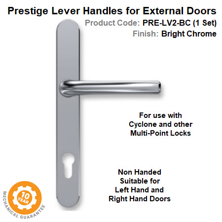 Prestige Lever Handle Set for External Door Bright Chrome Finish