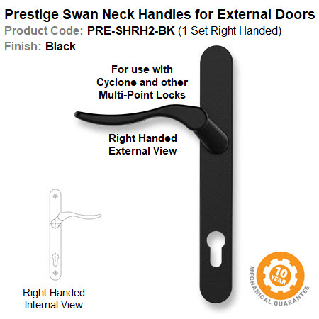 Prestige Swan Neck Right Hand Lever Handle Set for External Door Black Finish