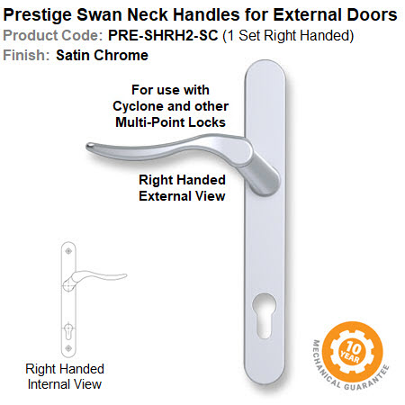 Prestige Swan Neck Right Hand Lever Handle Set for External Door Satin Chrome Finish