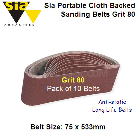 10 Pack Portable Cloth Belts 075mm x 533mm x Grit 80 ALOX