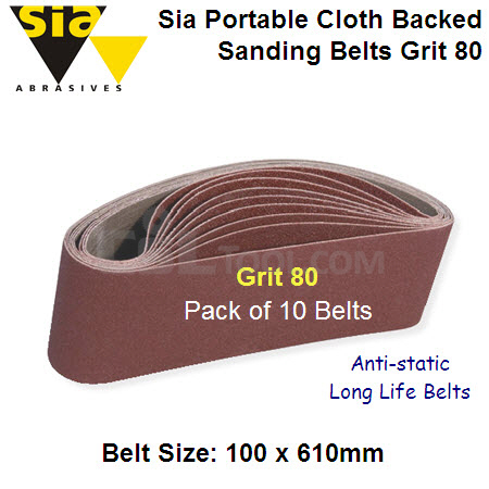 10 Pack Portable Cloth Belts 100mm x 610mm x Grit 80 ALOX