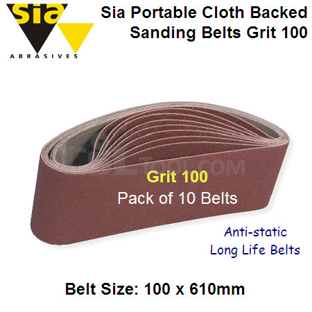 10 Pack Portable Cloth Belts 100mm x 610mm x Grit 100 ALOX
