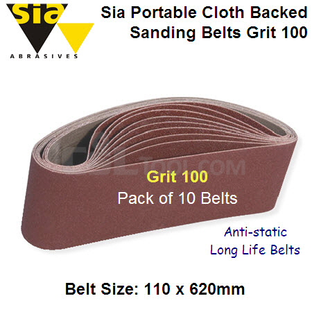 10 Pack Portable Cloth Belts 110mm x 620mm x Grit 100 ALOX