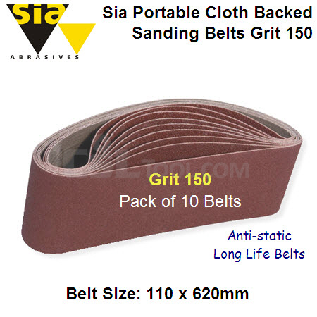 10 Pack Portable Cloth Belts 110mm x 620mm x Grit 150 ALOX