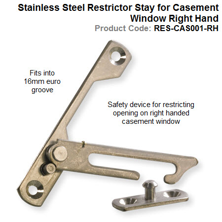 Stainless Steel Restrictor Stay for Casement Window Right Hand