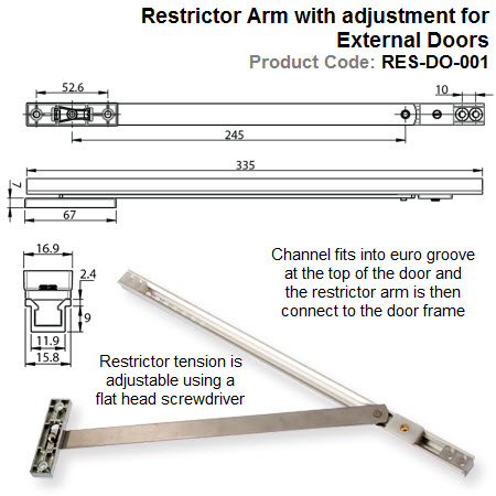 Restrictor Arm with adjustment for External Doors