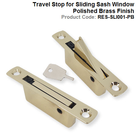 Guardian Travel Stop for Sliding Sash Window Polished Brass Finish