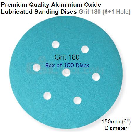 Box of 100 Velcro Backed 150mm Diameter 180 Grit Lubricated 6+1 Hole Sanding Discs