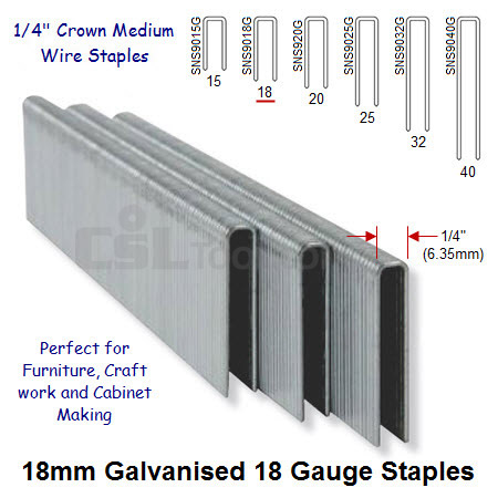 Box of 5000 18 Gauge Medium Wire Galvanised Staples 6mm Wide 18mm Long