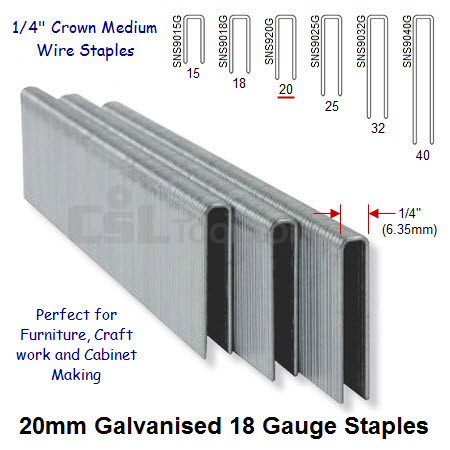 Box of 5000 18 Gauge Medium Wire Galvanised Staples 6mm Wide 20mm Long