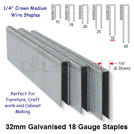 Box of 5000 18 Gauge Medium Wire Galvanised Staples 6mm Wide 32mm Long