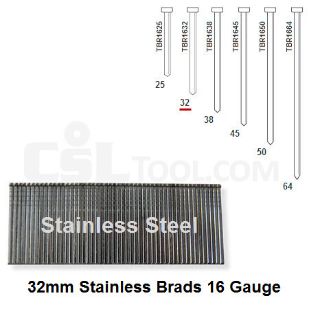 Box of 2500 16 Gauge Stainless Steel Brads 32mm Long