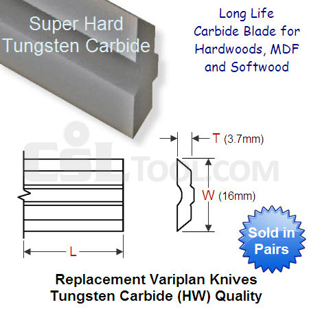 Pair of 130mm Variplan Replacement Knives Tungsten Carbide