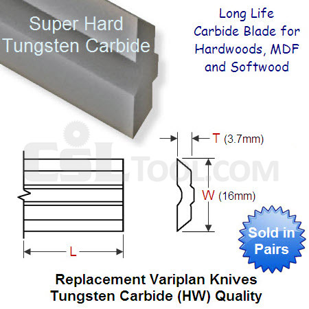 Pair of 510mm Variplan Replacement Knives Tungsten Carbide